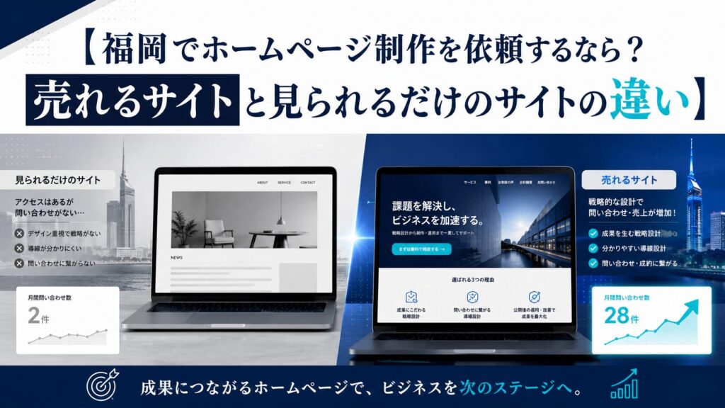 福岡 ホームページ制作で、見られるだけのサイトと問い合わせにつながる売れるサイトの違いを比較したデザイン